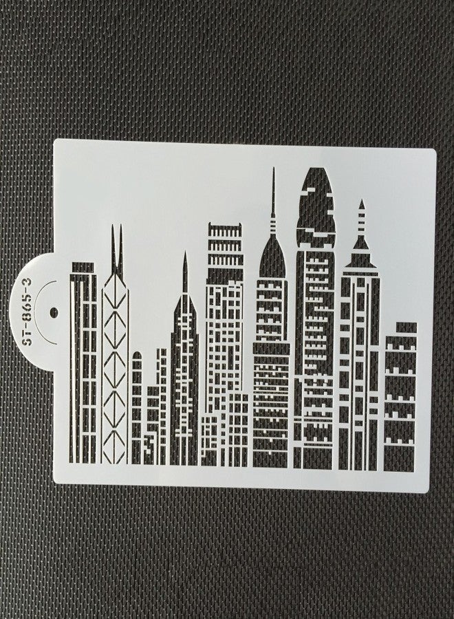 AK ART KITCHENWARE ART Kitchenware 1pcs 7.8"x 5" Skyscrapers Plastic Stencil Template for Cake Decorating Supplies Cake Border Decoration Mold Bakery Tools Semitransparent Dessert Tools ST-865-3 - Image 4