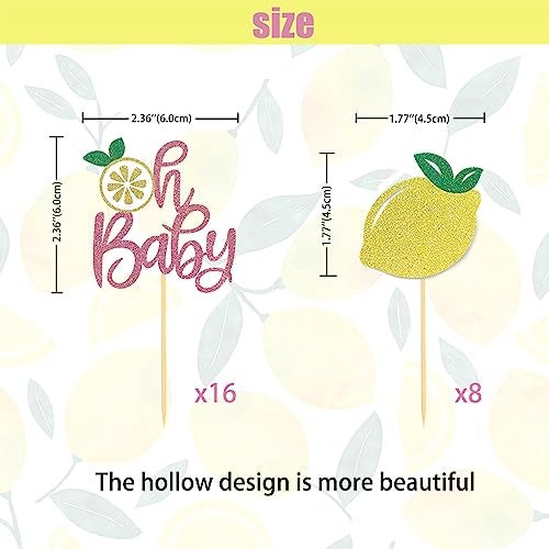 Moitkptt 24Pcs Lemon Oh Baby Cupcake Toppers for Baby Shower Birthday Party Decorations Lemon Baby Birthday Party Supplies Pink - Image 5