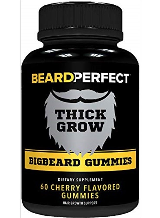 BeardPerfect THICKGROW BIGBEARD Gummies - Get a Stronger, Longer, Thicker Beard - Beard Growth Formula for Men - with Biotin, B12, and 10+ Elite Beard-Building Vitamins and Nutrients - 60 Cherry Flavored Gummies! - Image 1
