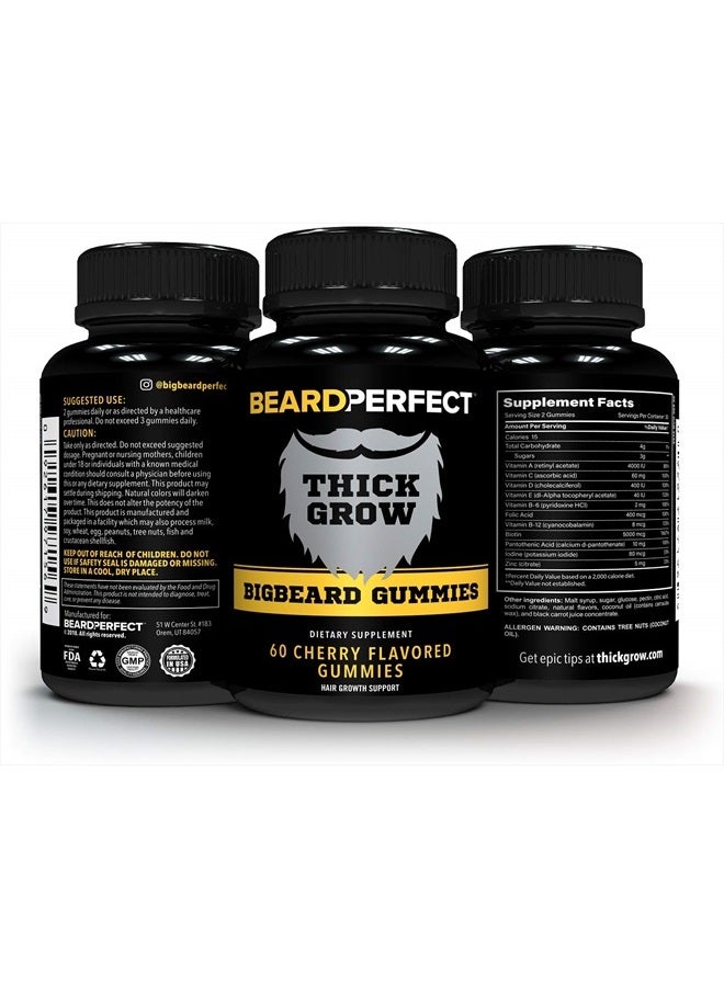 BeardPerfect THICKGROW BIGBEARD Gummies - Get a Stronger, Longer, Thicker Beard - Beard Growth Formula for Men - with Biotin, B12, and 10+ Elite Beard-Building Vitamins and Nutrients - 60 Cherry Flavored Gummies! - Image 2