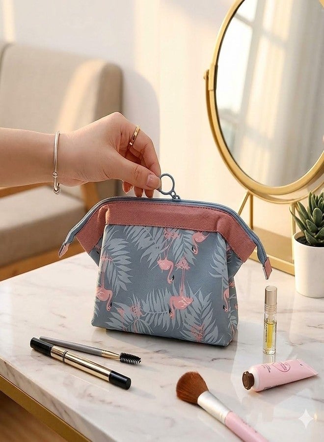 AASHRIT Naylon Cosmetic Toiletry Makeup Pouch with Portable Travel Multipurpose Water-Resistant Zipper Makeup Brush Bags - Flamingo ASPF-48 - Image 1