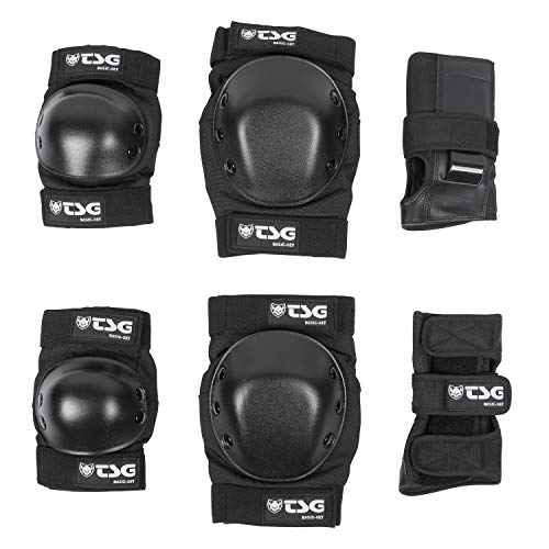 TSG Basic Pad Set All in One Skateboard Protection Set of Knee Pads Elbow Pads and Wrist Guards EVA Cup Foam PE Caps Hardshell Protection Pre Shaped Horseshoe Pull Over Design - Image 1