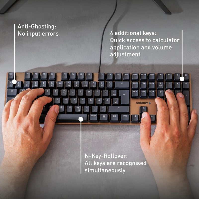 Cherry KC 200 MX, Wired Mechanical Office Keyboard, Modern Design with Elegant Aluminum Surface, USB-A Connection, MX2A Silent RED Switches, White/Silver - Image 5