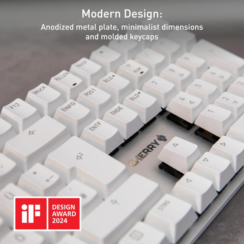 Cherry KC 200 MX, Wired Mechanical Office Keyboard, Modern Design with Elegant Aluminum Surface, USB-A Connection, MX2A Silent RED Switches, White/Silver - Image 3