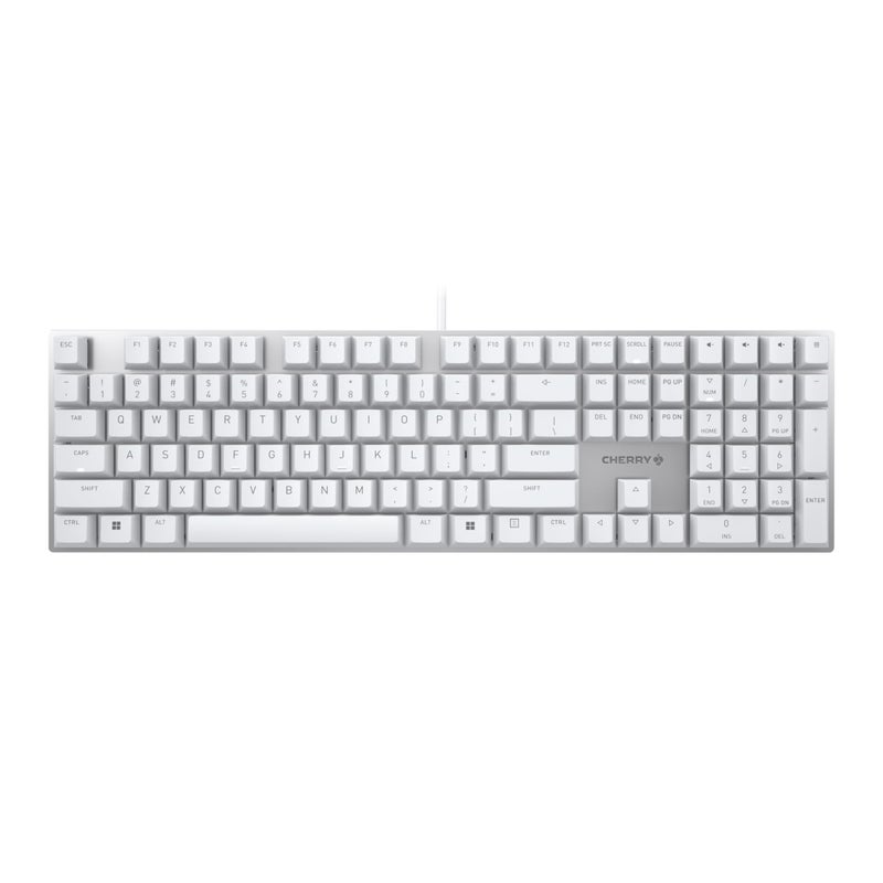 Cherry KC 200 MX, Wired Mechanical Office Keyboard, Modern Design with Elegant Aluminum Surface, USB-A Connection, MX2A Silent RED Switches, White/Silver - Image 1