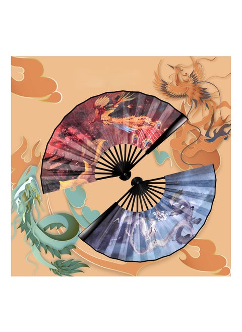 Paper Fans Handheld, Folding Hand Held Fan, Chinese Style Bamboo Fan, Classical Shanhaijing Pattern, Chinese Fans, Folding Fan, Easy to Carry Suitable for Party, Gifts, Decoration, for Performance