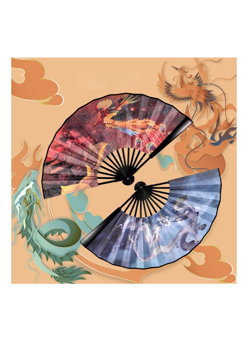 Paper Fans Handheld, Folding Hand Held Fan, Chinese Style Bamboo Fan, Classical Shanhaijing Pattern, Chinese Fans, Folding Fan, Easy to Carry Suitable for Party, Gifts, Decoration, for Performance