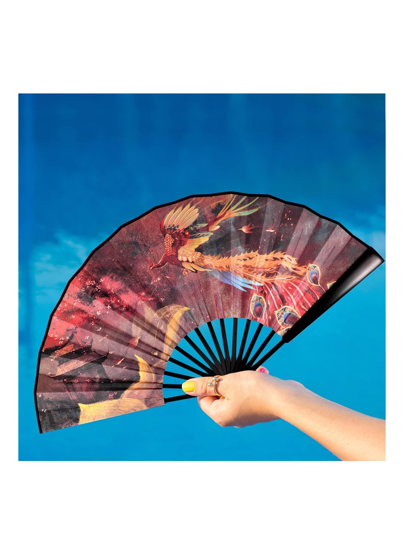 Paper Fans Handheld, Folding Hand Held Fan, Chinese Style Bamboo Fan, Classical Shanhaijing Pattern, Chinese Fans, Folding Fan, Easy to Carry Suitable for Party, Gifts, Decoration, for Performance