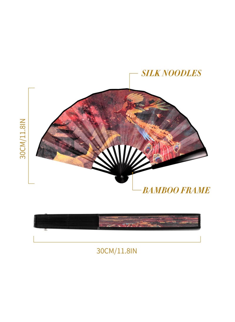 Paper Fans Handheld, Folding Hand Held Fan, Chinese Style Bamboo Fan, Classical Shanhaijing Pattern, Chinese Fans, Folding Fan, Easy to Carry Suitable for Party, Gifts, Decoration, for Performance