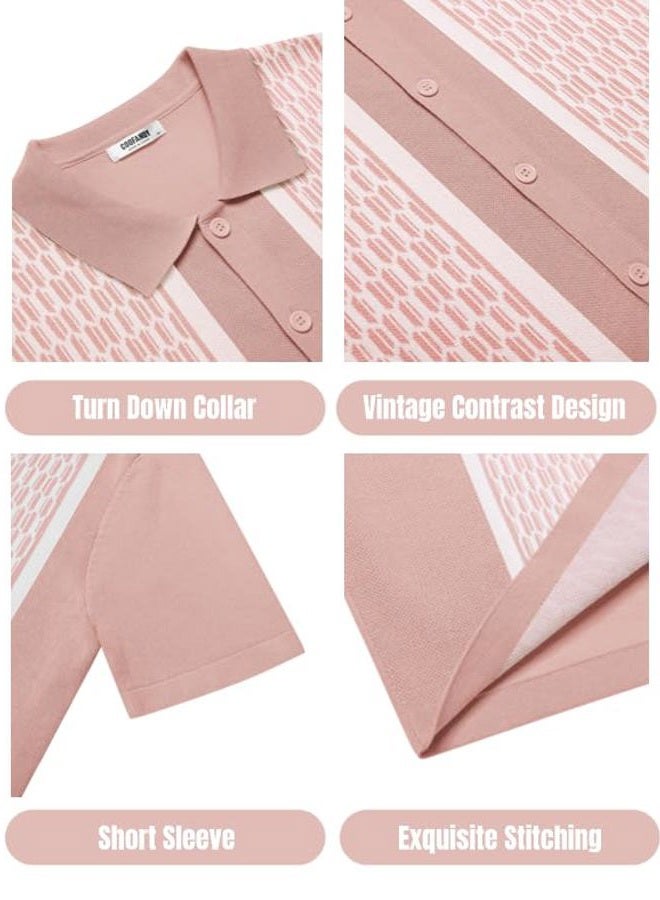 COOFANDY Men's Short Set 2 Piece Outfits Knit Button Up Shirt Retro Short Sleeve Polo Shirts and Short Set Summer Beach Suit - Image 5