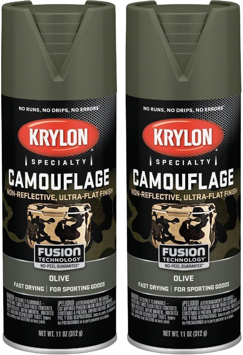 KRYLON Camouflage Paint, Ultra Flat, Olive, 11 oz. (Pack of 2) - Image 1