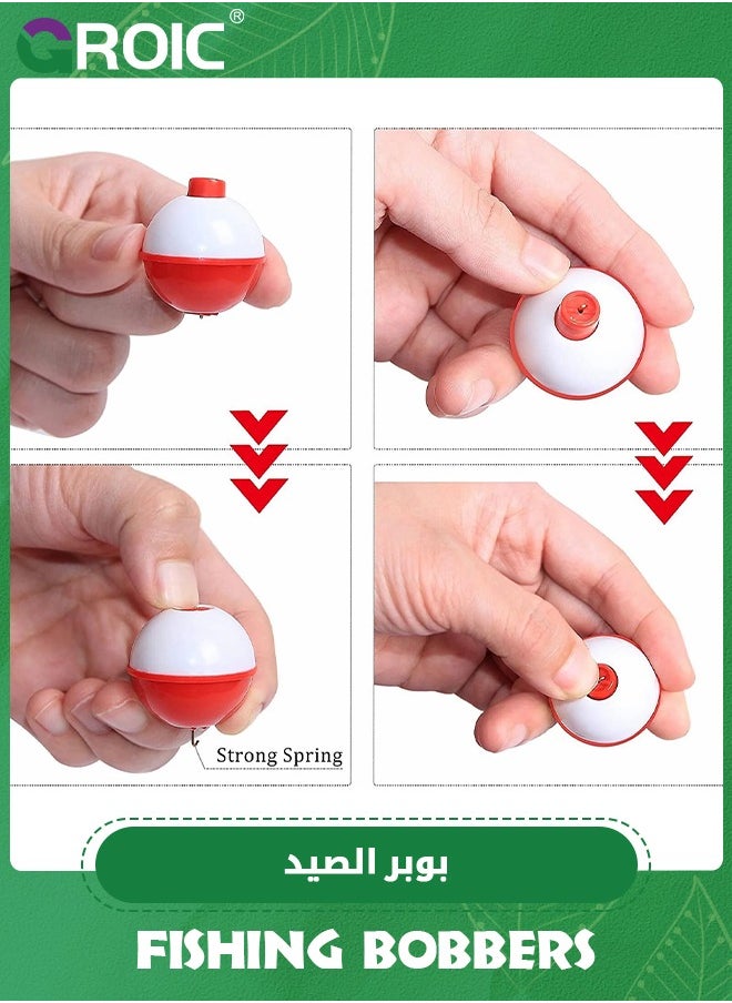 GROIC 15 Pcs Fishing Bobbers for Fishing Assortment, Hard ABS Snap-on Fishing Floats Bobbers Push Button Round Buoy Fishing Floats Red and White Fishing Tackle Accessories  - Image 3