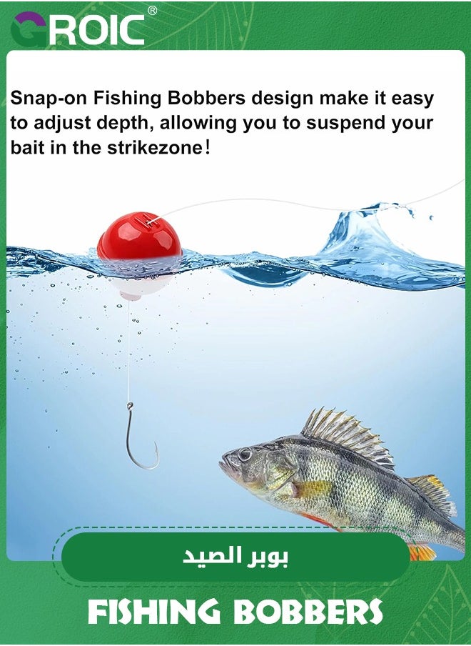 GROIC 15 Pcs Fishing Bobbers for Fishing Assortment, Hard ABS Snap-on Fishing Floats Bobbers Push Button Round Buoy Fishing Floats Red and White Fishing Tackle Accessories  - Image 2