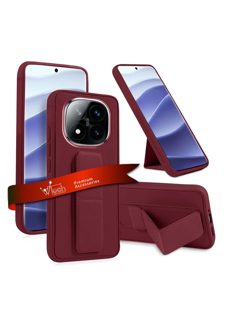 Wtech Xiaomi Redmi Note 14 Pro+ / Redmi Note 14 Pro Plus 5G 2024 Hand Grip Foldable Magnetic Kickstand Wrist Strap Finger Grip with Built-in Iron Case Cover - Maroon - Image 1