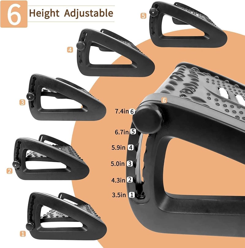 Hidak Foot Rest Adjustable Under Desk Footrest Detachable Ergonomic Foot Stool Desk Stool At Work with Massage Texture and Roller Pressure Relief for Comfort At Office Hom Black - Image 3