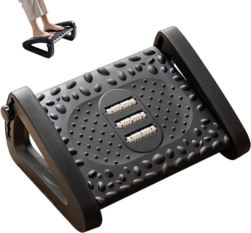 Hidak Foot Rest Adjustable Under Desk Footrest Detachable Ergonomic Foot Stool Desk Stool At Work with Massage Texture and Roller Pressure Relief for Comfort At Office Hom Black - Image 1
