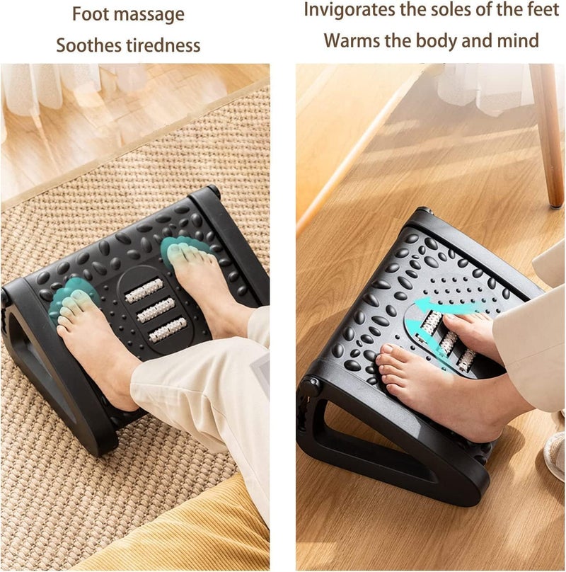 Hidak Foot Rest Adjustable Under Desk Footrest Detachable Ergonomic Foot Stool Desk Stool At Work with Massage Texture and Roller Pressure Relief for Comfort At Office Hom Black - Image 4
