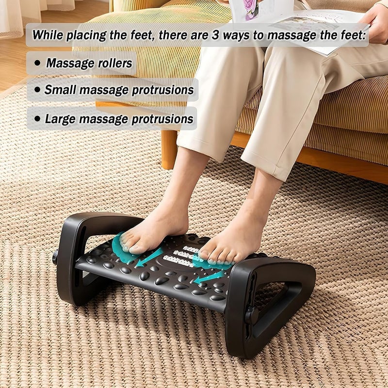 Hidak Foot Rest Adjustable Under Desk Footrest Detachable Ergonomic Foot Stool Desk Stool At Work with Massage Texture and Roller Pressure Relief for Comfort At Office Hom Black - Image 5