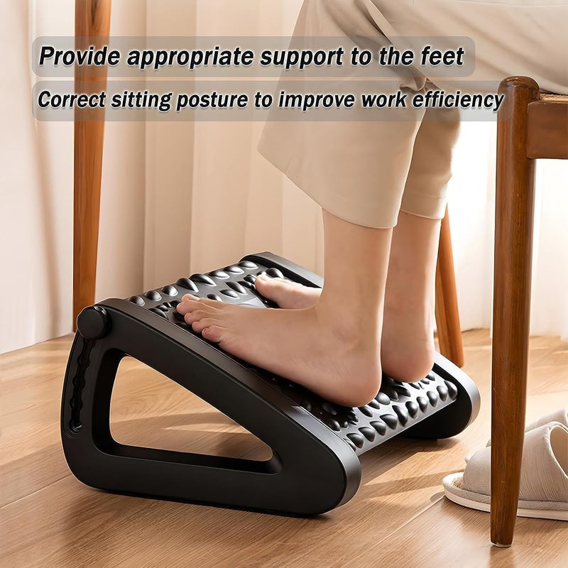Hidak Foot Rest Adjustable Under Desk Footrest Detachable Ergonomic Foot Stool Desk Stool At Work with Massage Texture and Roller Pressure Relief for Comfort At Office Hom Black - Image 2