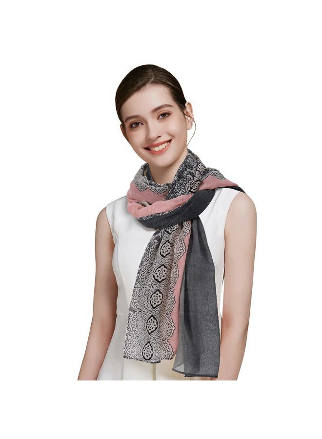 GERINLY Lightweight Scarves: Fashion Lace Print Shawl Wrap For Women (DarkGrey+LightPink) - Image 4