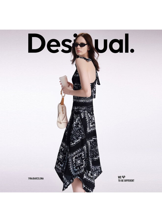 DESIGUAL ss25 Scarf-print Asymmetrical Hem Dress With Hand-painted Design - Image 3
