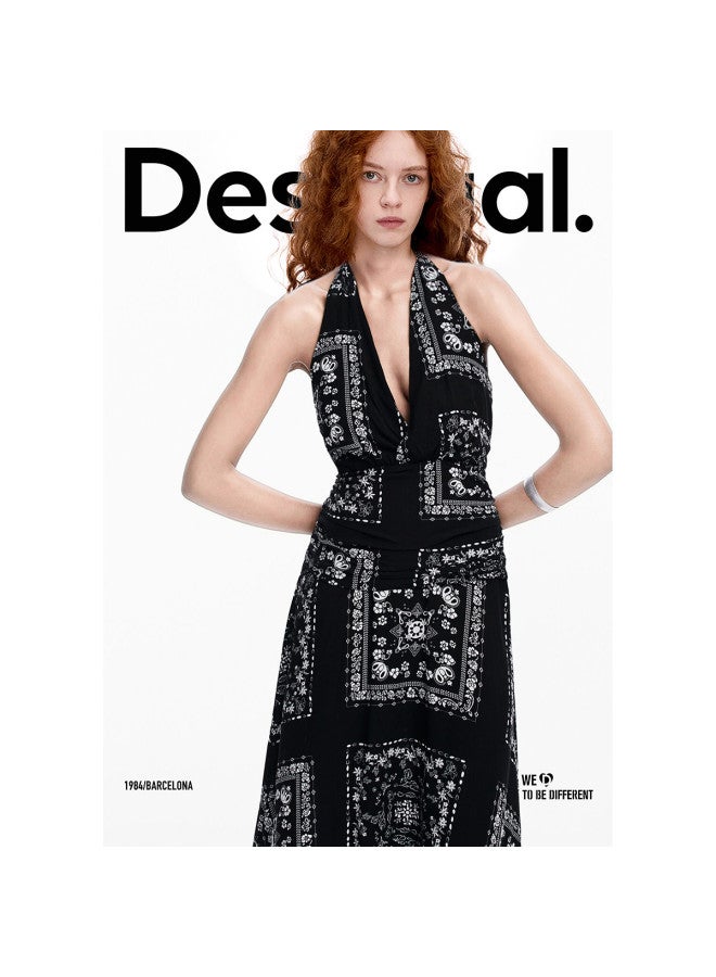 DESIGUAL ss25 Scarf-print Asymmetrical Hem Dress With Hand-painted Design - Image 5