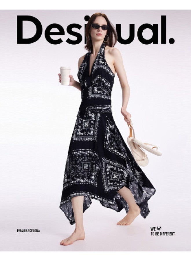 DESIGUAL ss25 Scarf-print Asymmetrical Hem Dress With Hand-painted Design - Image 1
