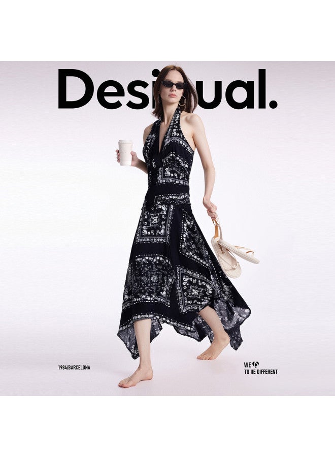 DESIGUAL ss25 Scarf-print Asymmetrical Hem Dress With Hand-painted Design - Image 2