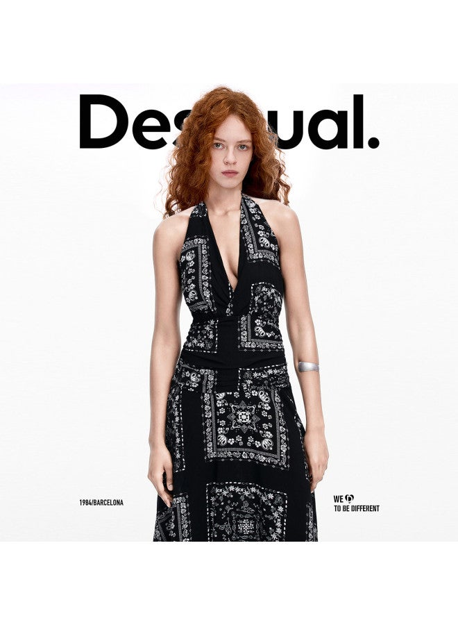 DESIGUAL ss25 Scarf-print Asymmetrical Hem Dress With Hand-painted Design - Image 4