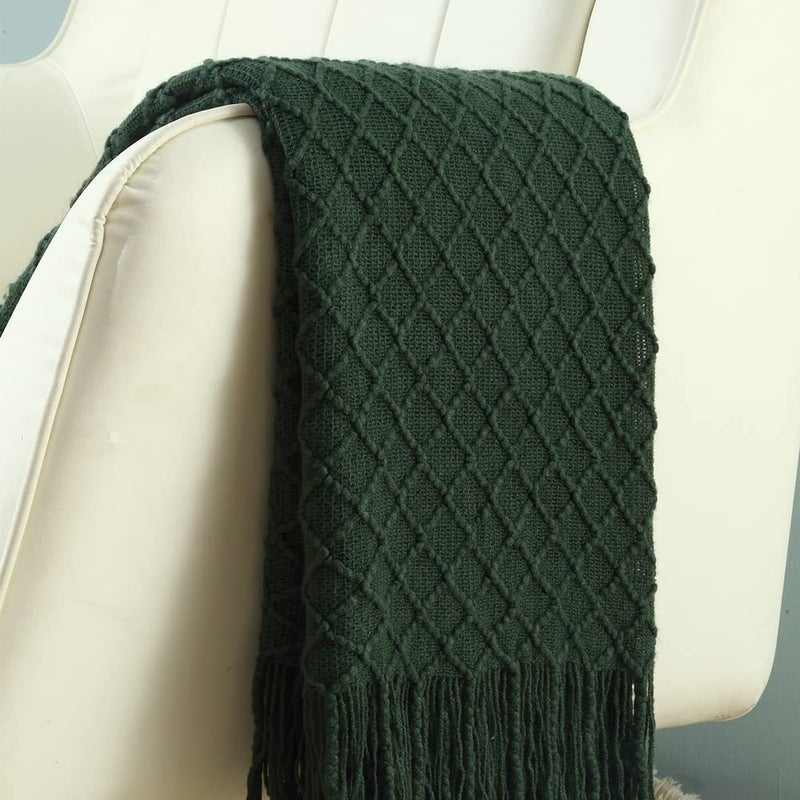 CREVENT Knitted Decorative Throw Blanket for Couch Sofa Chair Bed，Soft Warm Cozy Light Weight for Spring Summer (50''X60'' Forest Green Christmas Green) - Image 4