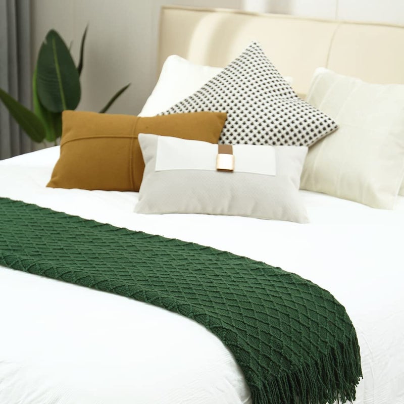 CREVENT Knitted Decorative Throw Blanket for Couch Sofa Chair Bed，Soft Warm Cozy Light Weight for Spring Summer (50''X60'' Forest Green Christmas Green) - Image 3