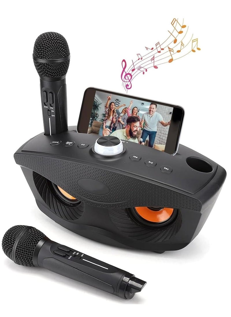 ELTRAZONE Portable Karaoke Machine with Bluetooth Speaker & 2 Wireless Microphones – Perfect for Home Parties, Adults & Kids – Black - Image 1