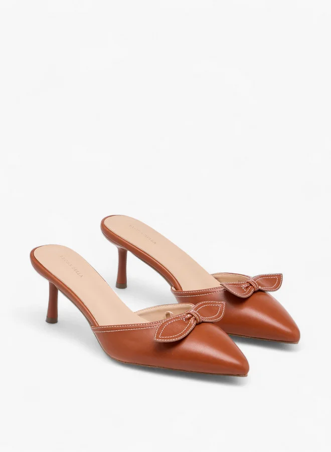 Flora Bella By Shoexpress Bow Accent Slip-On Mules with Flared Heels