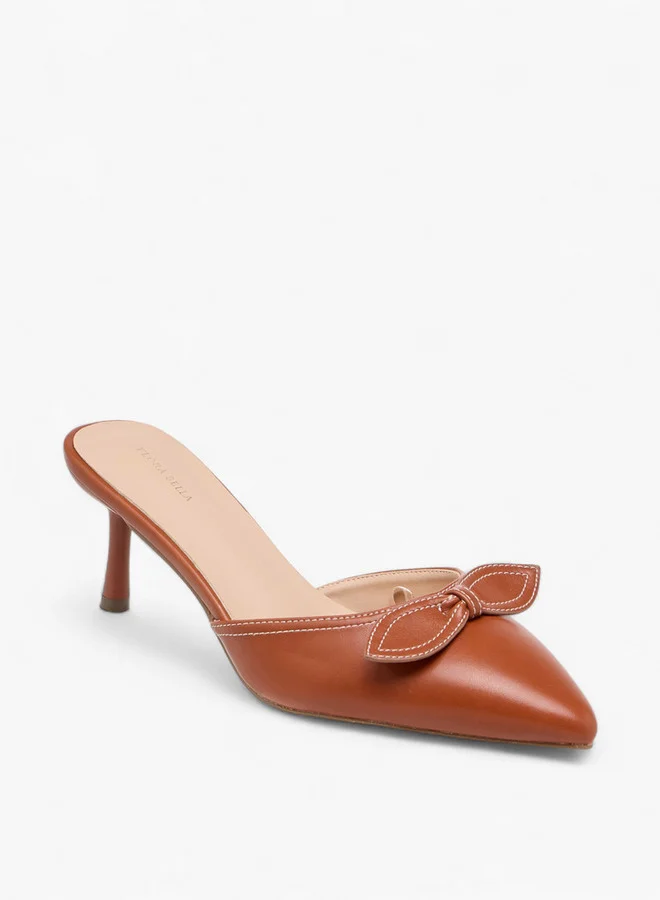 Flora Bella By Shoexpress Bow Accent Slip-On Mules with Flared Heels