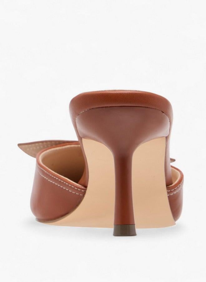 Flora Bella By Shoexpress Bow Accent Slip-On Mules with Flared Heels - Image 5