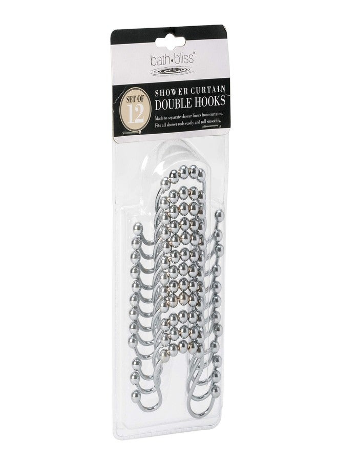 Bath Bliss 12 Pack Shower Curtain Double Hooks Double Hook Shower Accessories Fits All Shower Curtains Chrome - Image 2