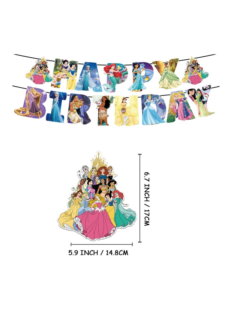 Generic - 36-PCS Disney Princess theme set birthday party supplies including background cloth (size 150cmx100cm) - Image 1