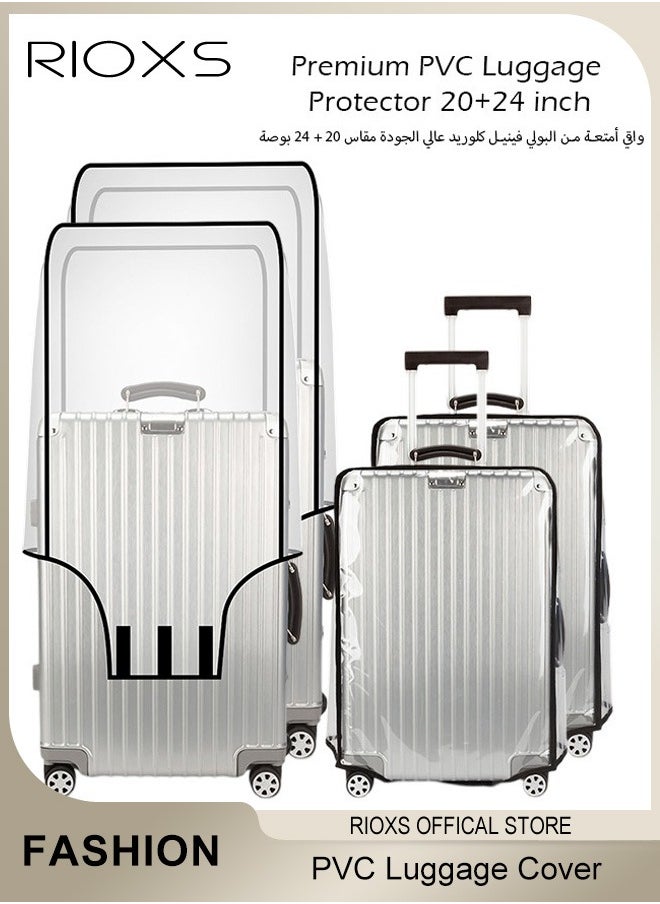 RIOXS Clear Luggage Cover,Premium PVC Luggage Protector,20+24 Inch Transparent Travel Luggage Protector For Wheeled Suitcase,Waterproof Dustproof & Anti-Scratch Suitcase Covers-Thickness 0.2mm,20+24 Inch  - Image 1