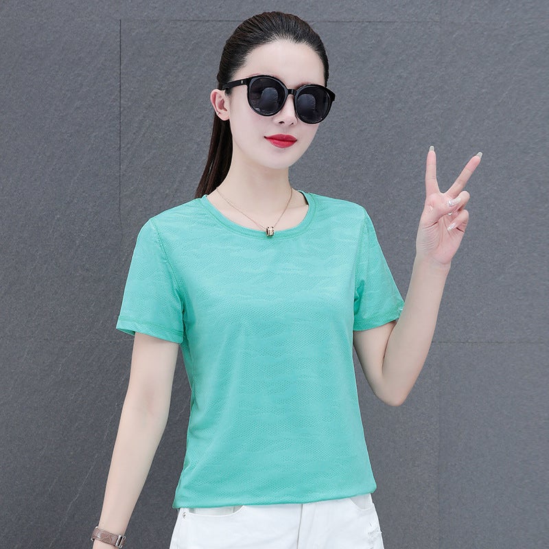 Short-Sleeved T-Shirt For Women, 2025 Summer Ice Silk Thin Half-Sleeve Trendy New Quick-Drying Sports Top For Women - Image 3