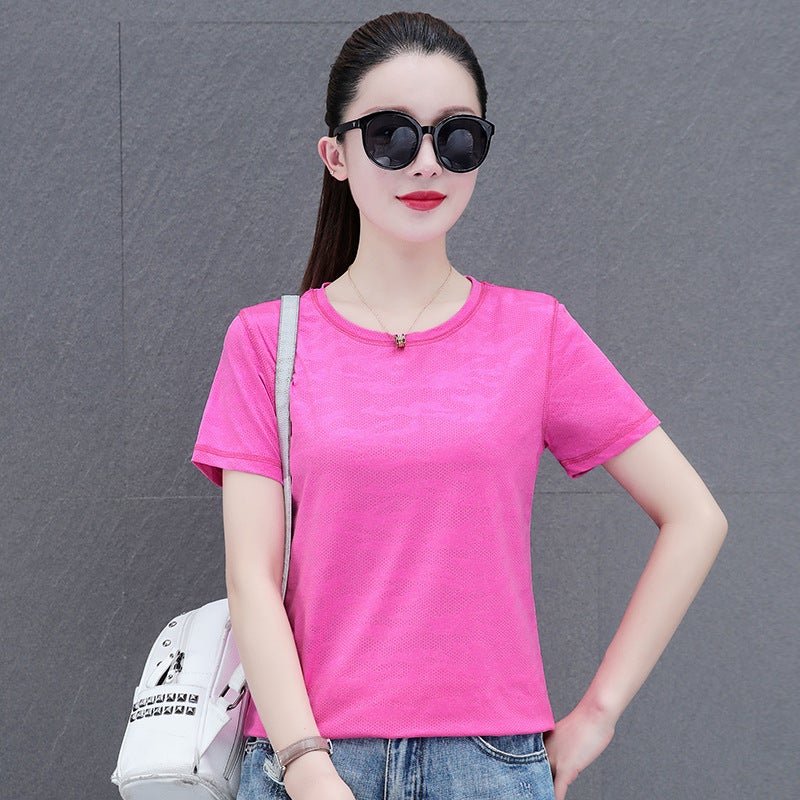Short-Sleeved T-Shirt For Women, 2025 Summer Ice Silk Thin Half-Sleeve Trendy New Quick-Drying Sports Top For Women - Image 4