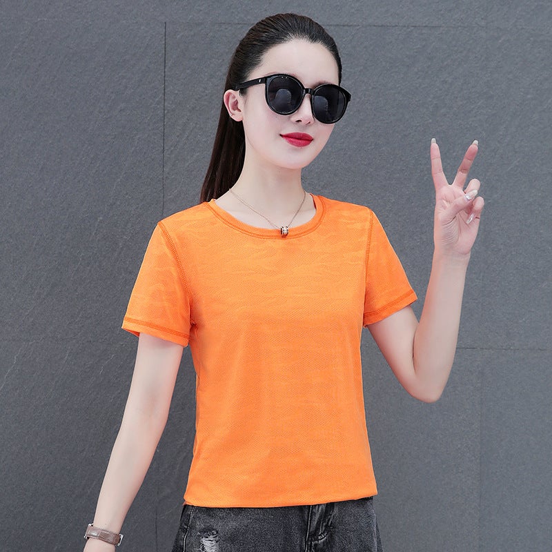 Short-Sleeved T-Shirt For Women, 2025 Summer Ice Silk Thin Half-Sleeve Trendy New Quick-Drying Sports Top For Women - Image 5