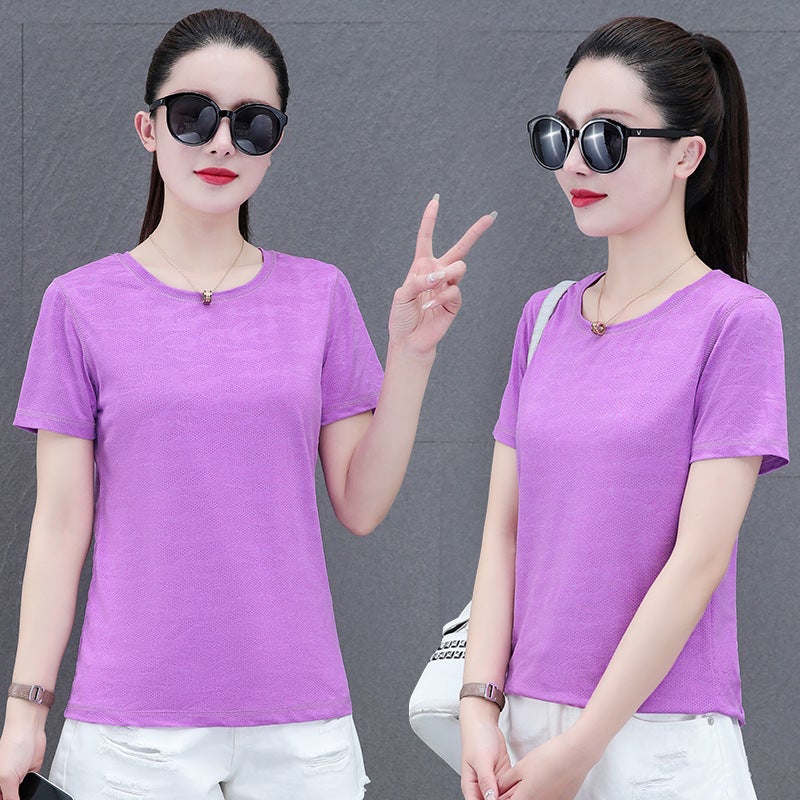 Short-Sleeved T-Shirt For Women, 2025 Summer Ice Silk Thin Half-Sleeve Trendy New Quick-Drying Sports Top For Women - Image 1