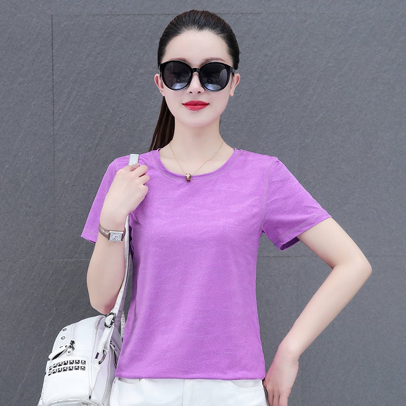 Short-Sleeved T-Shirt For Women, 2025 Summer Ice Silk Thin Half-Sleeve Trendy New Quick-Drying Sports Top For Women - Image 2