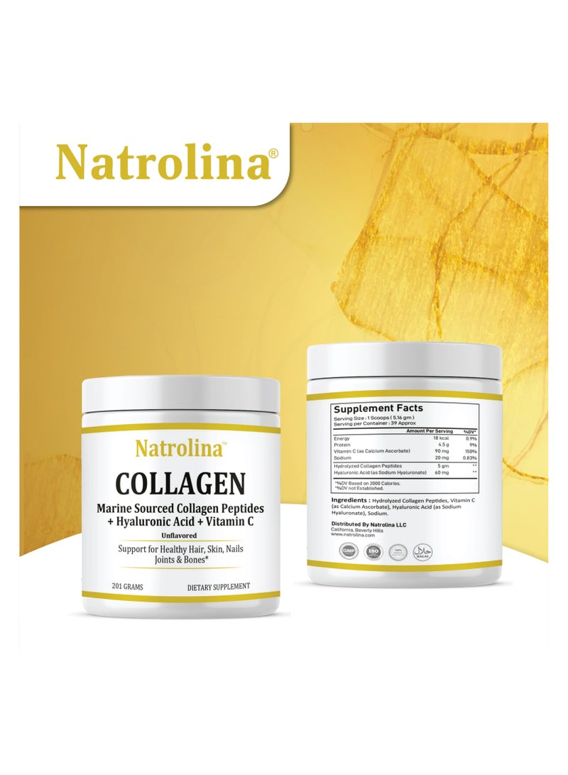 Natrolina Marine Sourced Collagen Peptides + Hyaluronic Acid + Vitamin C, Unflavored - 201 gms - Image 3