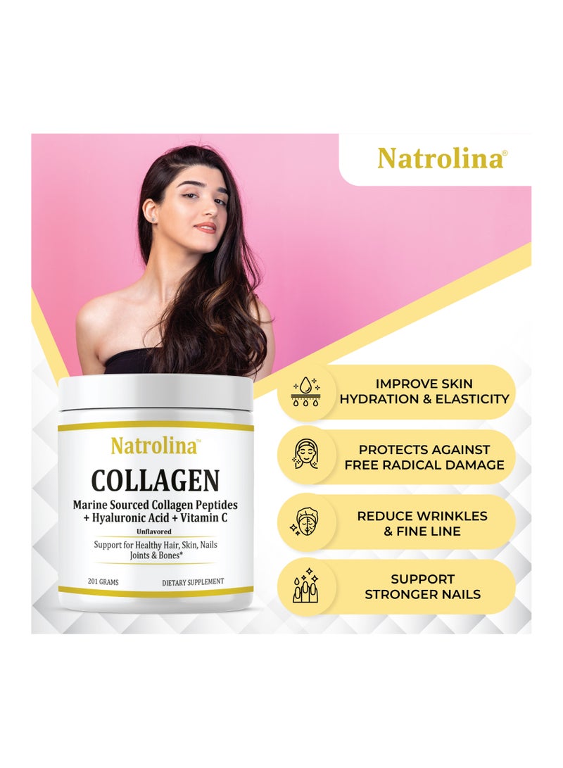 Natrolina Marine Sourced Collagen Peptides + Hyaluronic Acid + Vitamin C, Unflavored - 201 gms - Image 4