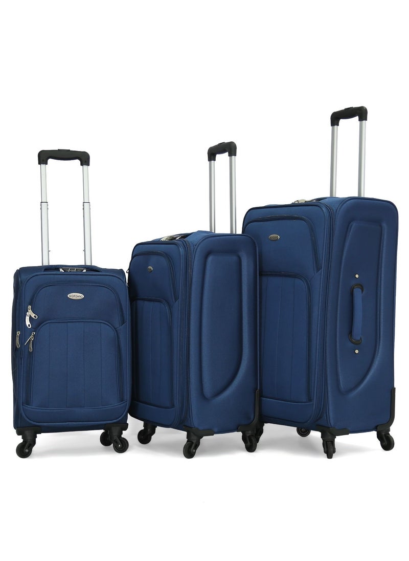 GIORDANO - Giordano Trolley Bags 3 PCS Set Softside Spinners,Navy Blue - Image 1