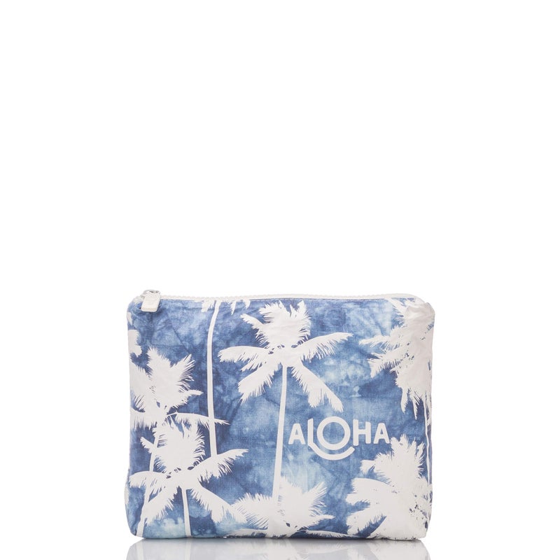 ALOHA Collection Small Pouch | Lightweight, Packable, and Splash-Proof Makeup Pouch | Easy to Clean (Coco Palms in Indigo) - Image 1