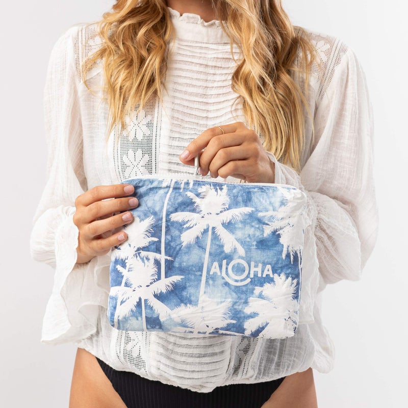ALOHA Collection Small Pouch | Lightweight, Packable, and Splash-Proof Makeup Pouch | Easy to Clean (Coco Palms in Indigo) - Image 3