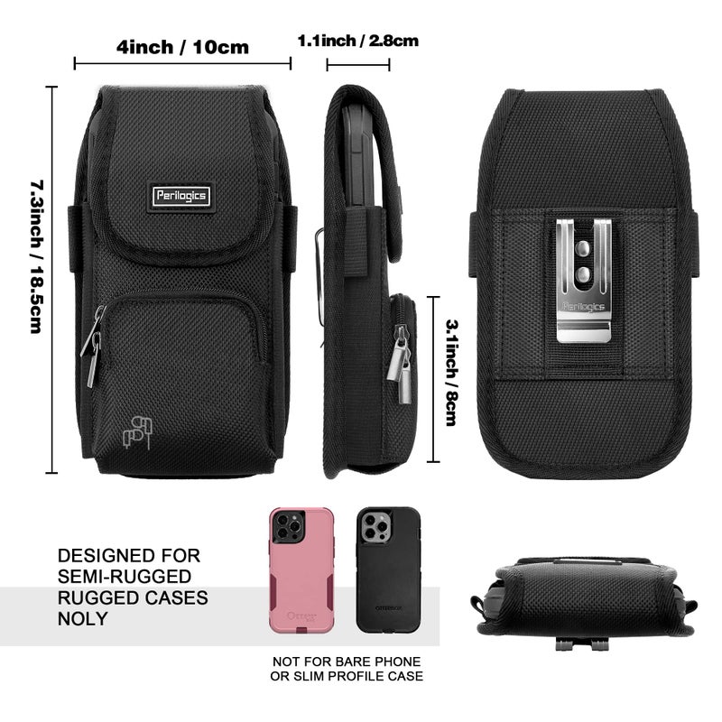 Perilogics Perilogics Phone Holster with Magnetic Cover. Belt Clip Pouch For iPhone 16 Plus, 16 Pro Max, iPhone 15 Plus, 15 Pro Max, 14 Plus, 14 Pro Max with Case Installed. Zipper Storage and Credit Card Pocket  - Image 3