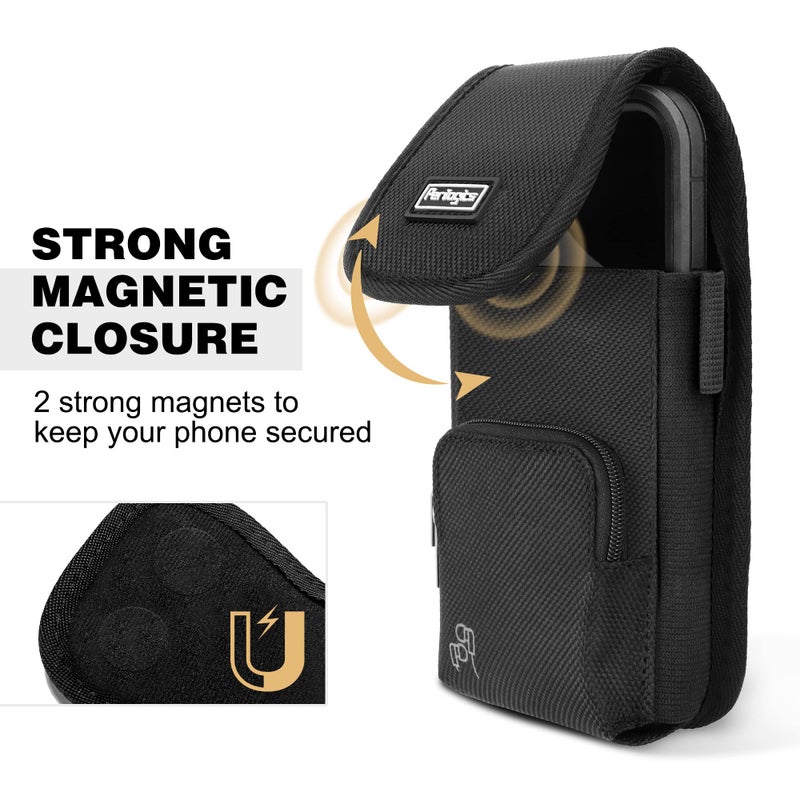 Perilogics Perilogics Phone Holster with Magnetic Cover. Belt Clip Pouch For iPhone 16 Plus, 16 Pro Max, iPhone 15 Plus, 15 Pro Max, 14 Plus, 14 Pro Max with Case Installed. Zipper Storage and Credit Card Pocket  - Image 4